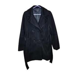 Finesse Womens Black Double Breasted Pea Coat 1XL Polyester Fall